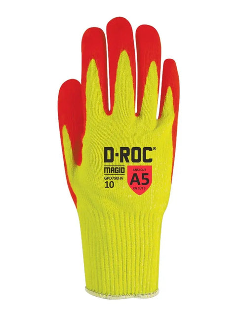 Hi Vis Foam Nitrile Palm Coated Work Gloves ANSI A5 Cut Protection, Size 8, High Visibility Yellow Orange, Durable Design