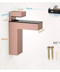 Close-up of bronze wall mount bracket with screws, dimensions labeled for Cabinet Shelf Clips 2 Pc Set For Wall Mount Frameless Brackets.