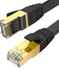 Cat8 Ethernet Cable 30 Ft Ultra Fast Shielded Flat Internet Cable Weatherproof SFTP UV Resistant For Router Gaming Modem High Speed Data Transfer Up To 40 Gbps At 2000 MHz with gold-plated connectors