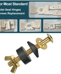 Seat Screws Replacement Kit for Top Mount Toilet Hinges, Stainless Steel Bolts in package with detailed components view