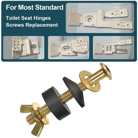 Seat Screws Replacement Kit for Top Mount Toilet Hinges, Stainless Steel Bolts in package with detailed components view
