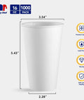 Disposable Paper Cups 16 Oz 1000 Pack Leakproof Thickened Walls Sturdy For Hot Beverages Water Grab And Go Party Office Home Travel White