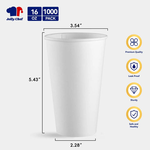 Disposable Paper Cups 16 Oz 1000 Pack Leakproof Thickened Walls Sturdy For Hot Beverages Water Grab And Go Party Office Home Travel White