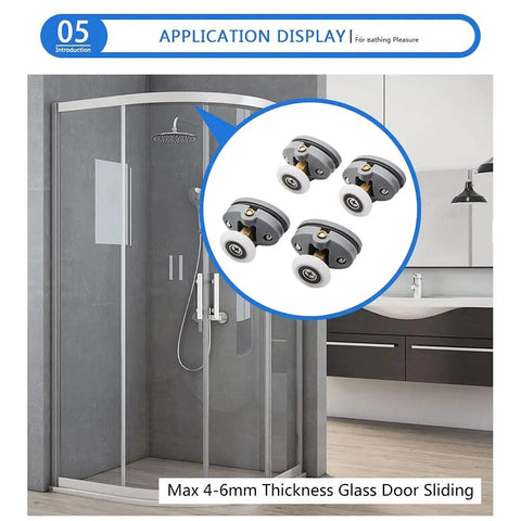 Kick Ass Abs Nylon Shower Door Roller Wheels With Slam Lock Brakes 360 Degree Swivel Slider Pulleys For Bathroom Cabinets installation view.