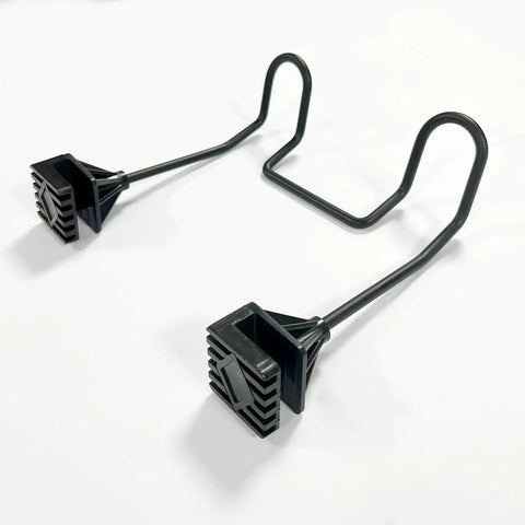 Dual Hook Hard Hat Holder For Truck Seats And Car Back Seats, Heavy Duty Headrest Hooks in black, shown from a side view