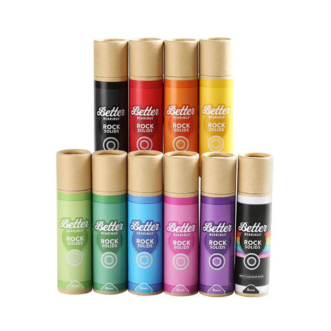 Rock Solids Roller Skate Bearings 16 Pack For Quad Skates ABEC 9 Pro Grade tubes showing various colors, including purple.