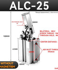Built Tough Pneumatic Lever Clamping Fixture With Non Magnetic Aluminum Body For Heavy Down Force And Quick Rocker Arm Hold Down In Every Busy Workshop Or Machine Bay, size and detailed dimensions shown.