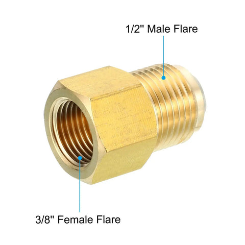 Beefy Brass Flare Fitting Three Eighths Inch Female To One Half Inch Male SAE 45 Degree Flare Adapter for Air and Gas Lines