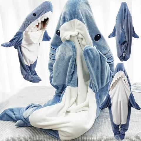 Cozy Shark Blanket Hoodie For Adults Wearable Sleeping Bag With Fin And Tail Flap Design Perfect For Lounging At Home