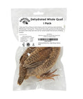 Package of whole dehydrated quail for bird dog training and falconry, high protein raw feeding treats, easy storage