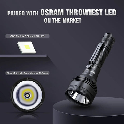 Pocket Thrower GTA LED Flashlight with OSRAM NM1 emitter and 36mm deep reflector, shown with LED component.