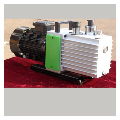 Straight Up Built Tough Two Stage Rotary Vane Vacuum Pump With Direct Coupled Motor And Gas Ballast Valve on lab bench surface.