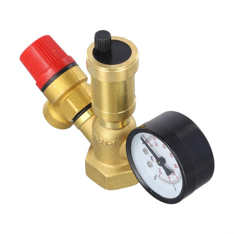 Brass Boiler Safety Group Kit With 6 Bar Pressure Relief Valve Air Vent And 10 Bar Gauge For Closed Heating Circuits