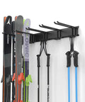 Wall Mounted Ski Rack With 32 Inch Rails For 10 Pairs Five Adjustable 11 Inch Hooks Custom Spacing For Different Skis Holds Up To 300 Lbs Fits Most Skis And Snowboards Perfect Garage And Shed Storage side view