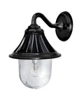 Orion Outdoor Solar Wall Light With 150 Lumen Warm White LED At 2700K, black resin industrial style downlight sconce