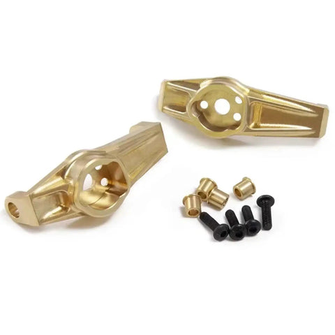 Heavy Duty Brass Front Hub Carriers For Trx4 1 10 Scale Rc Trucks With Adjustable Mounts, showcasing two brass carriers and mounting parts.