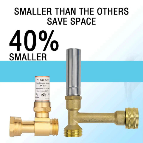 Water Hammer Arrestor For Washing Machine Three Quarter Inch Thread Copper Chamber Brass Body Low Lead Plumbing Fitting Easy Install Reduces Water Hammer And Noise Protects Your Washer Two Pack, shown smaller size against background.