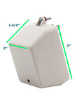 24V AC Transformer 20 VA 830 mA Output UL Approved with screw terminals and green LED, 120V input, shown from a side angle with dimensions.