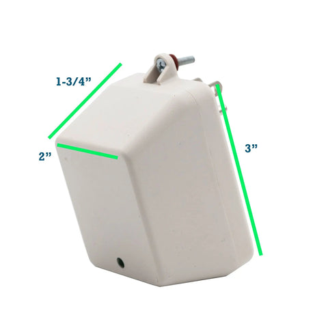 24V AC Transformer 20 VA 830 mA Output UL Approved with screw terminals and green LED, 120V input, shown from a side angle with dimensions.