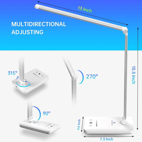 Lit Eye Friendly LED Desk Lamp With USB Charging Port And Touch Control Five Brightness Levels And Three Modes
