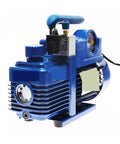 Badass Two Stage Rotary Vane Refrigerant Vacuum Pump With Pressure Gauge Hits Four CFM For Lightning Fast High Vacuum In HVAC And AC Systems With Gas Ballast To Cut Condensation, blue rotary vane pump.