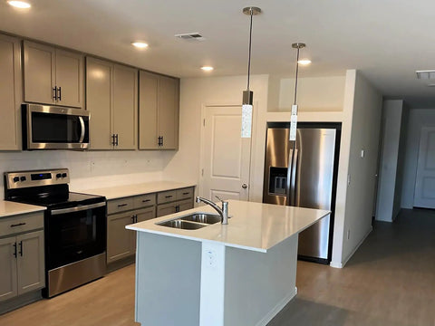 Crystal Pendant Lights For Kitchen Island Dope Brushed Nickel 3 Pack Modern Hanging Ceiling Fixtures UL Listed shown in kitchen setting