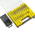 Mini Twist Drill Bit Kit 150 Pc HSS Micro Precision Set for PCB Jewelry Crafts 0.4mm to 3.2mm with Carry Case in yellow organizer