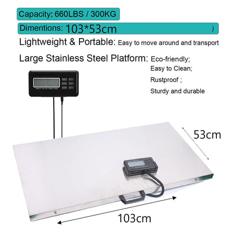 Hella Heavy Duty Digital Pet Scale 660 Lb Capacity Stainless Steel Platform Dog Weighing Machine electronic display, dimensions 103x53cm