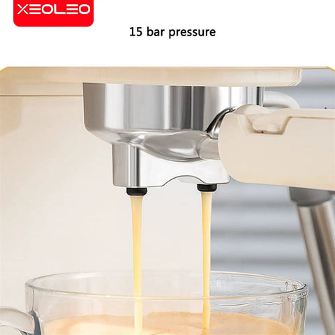 Built In Burr Grinder Espresso Machine With Quiet Operation And Smart Tamping Station dispensing coffee into glass