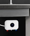Electric Tankless Water Heater Serving Instant On Demand Hot Water Straight To Your Sink Wall Mounted Setup With Digital Temp Control, compact size.