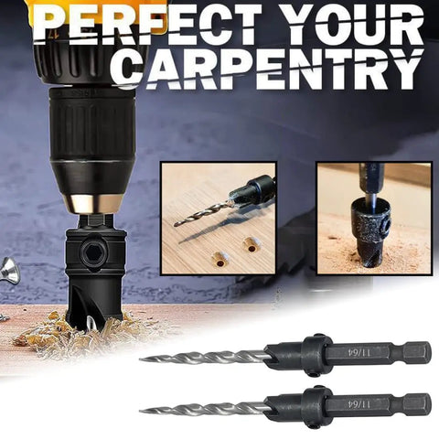 Countersink Drill Bit Set Eleven Sixty Fourth Inch Five Piece With Two Extra Tapered Bits Stop Collar And Hex Wrench for woodworking