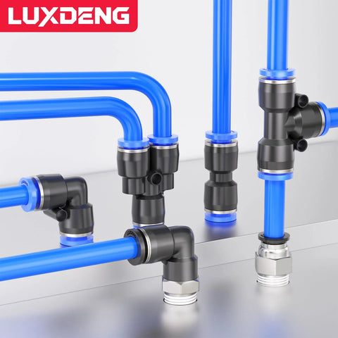 Luxdeng 6mm blue push-to-connect pneumatic tubing fittings with quick-connect elbows, pack of 10