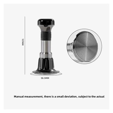 Pro Grade Stainless Steel Espresso Tamper Kit With Auto Rebound For 51 53 And 58 Mm Portafilters Featuring Threaded Base black finish, 58.5mm size.