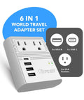 World Travel Plug Adapter M8 Max with 3 USB Ports and 18W USB C Fast Charge, 2 US Outlets, all-in-one charger