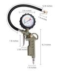 Heavy Duty Tire Inflator With 0-220 PSI Dial Gauge Durable Rubber Hose And Quick Coupler Precision Tire Pressure Tool