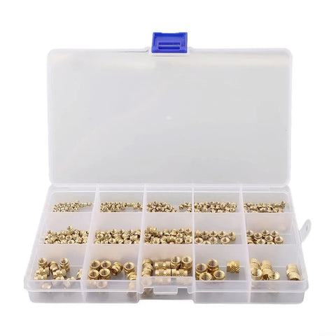 Open case of Brass Threaded Inserts Kit For 3D Printing, 300Pcs M2 To M6 And 1/4-20, Knurled Heat Set Bushings For PLA And ABS