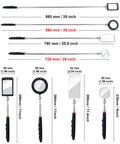 Telescoping LED Inspection Mirror Set Of 4 With 2 Vehicle Mirrors And 2 Lighted Mirrors Extendable Rods Rectangle And Round Heads