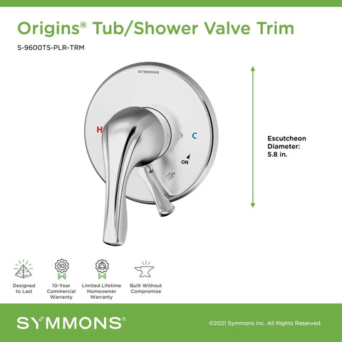 Origins Tub And Shower Trim With Diverter And ADA Metal Lever Handle Dope Secondary Diverter For Shower And Tub Water Flow Compatible With Pressure Balancing Valve S262BODY Valve Not Included, shown with escutcheon