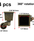 Four Pack Retro Bronze Square Base Caster Wheels With Heavy Duty Silent Ball Bearings And Ridiculously Smooth 360 Mobility So Your Furniture Rolls Like A Champ, dimensions shown.