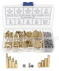 M3 Brass Hex Spacer Standoff Kit With Male And Female Nuts And Screws 200 Piece Assortment In Plastic Box displayed open