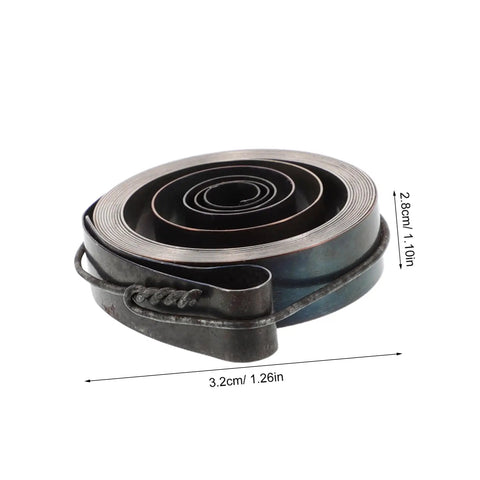 Complete Mechanical Alarm Clock Repair Kit With Spring Steel Return Spring Assembly, steel coil measuring 3.2x2.8cm, close-up view.