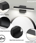 LED Vanity Lights 24 Inch Dimmable Silver Bath Light Bar Modern Sconces For Vanity Mirror Makeup Lighting 16W 6000K Cool White Compatible With TRIAC Dimmers Like Lutron And Leviton Aluminum Shade, showcasing black plating and frosted acrylic lampshade