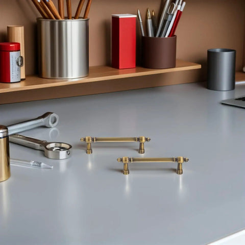 Vintage Zinc Alloy Cabinet Pulls And Drawer Handles Two Pack Solid Metal Retro Heavy Duty Door Hardware For Kitchen Wardrobe And Shoe Cabinets With 96mm Hole Spacing Durable Easy Grip on a desk