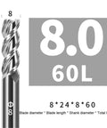 Powerhouse Solid Carbide End Mill With Three Flutes, 8mm diameter, 24mm blade length, designed for precise CNC machining.