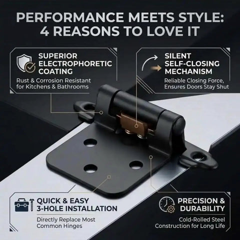 Matte Black Cabinet Door Hinges Two Pairs Four Pack Self Closing Half Inch Partial Overlay Semi Concealed Face Frame Surface Mount