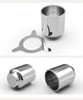 Rock Solid Stainless Steel Pour Over Coffee Dripper With Fine Mesh Metal Filter For Zero Paper Nonsense And Camp Ready Brewing, showing dripper and filter.