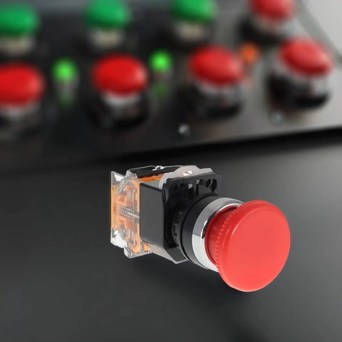Emergency Stop Button Switch With Red Mushroom Head 22mm NO NC Spring Return Heavy-Duty E Stop for Industrial Control Panels