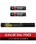 Pocket Sized Magnetic LED Penlight With Dual Power Alkaline Battery And COB Area Light, showing two AAA batteries and text "Alkaline Dual Power"