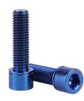 Top Shelf Grade 5 Titanium Hex Bolts M7 25 Millimeter Size With Included Flat Washers Built Tough Ride Ready Rust Proof Bike Hardware Upgrade Pack Of 4 Blue close-up view of two bolts