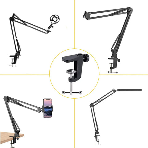 Pro Grade Aluminum Alloy Adjustable C Clamp Mount For Universal Desk Lamps And Mic Arms with black clamp and arm design